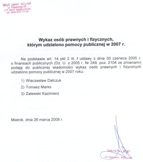 pomoc publiczna w 2007 roku